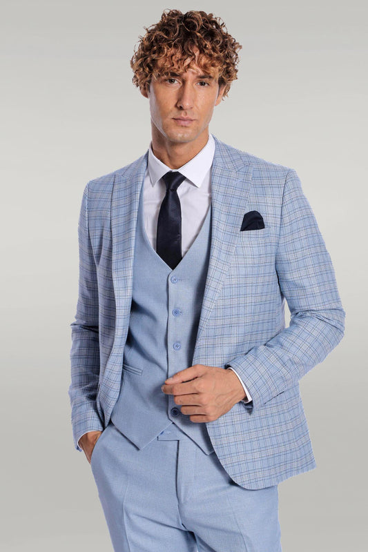 KOALA SYDNEY Checked Slim Fit Light Blue Men Suit