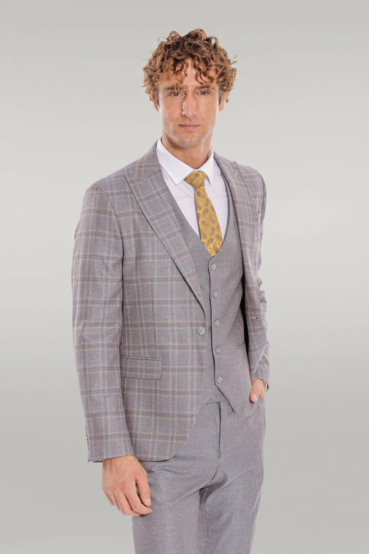 KOALA SYDNEY Checked Slim Fit Light Blue Men Suit