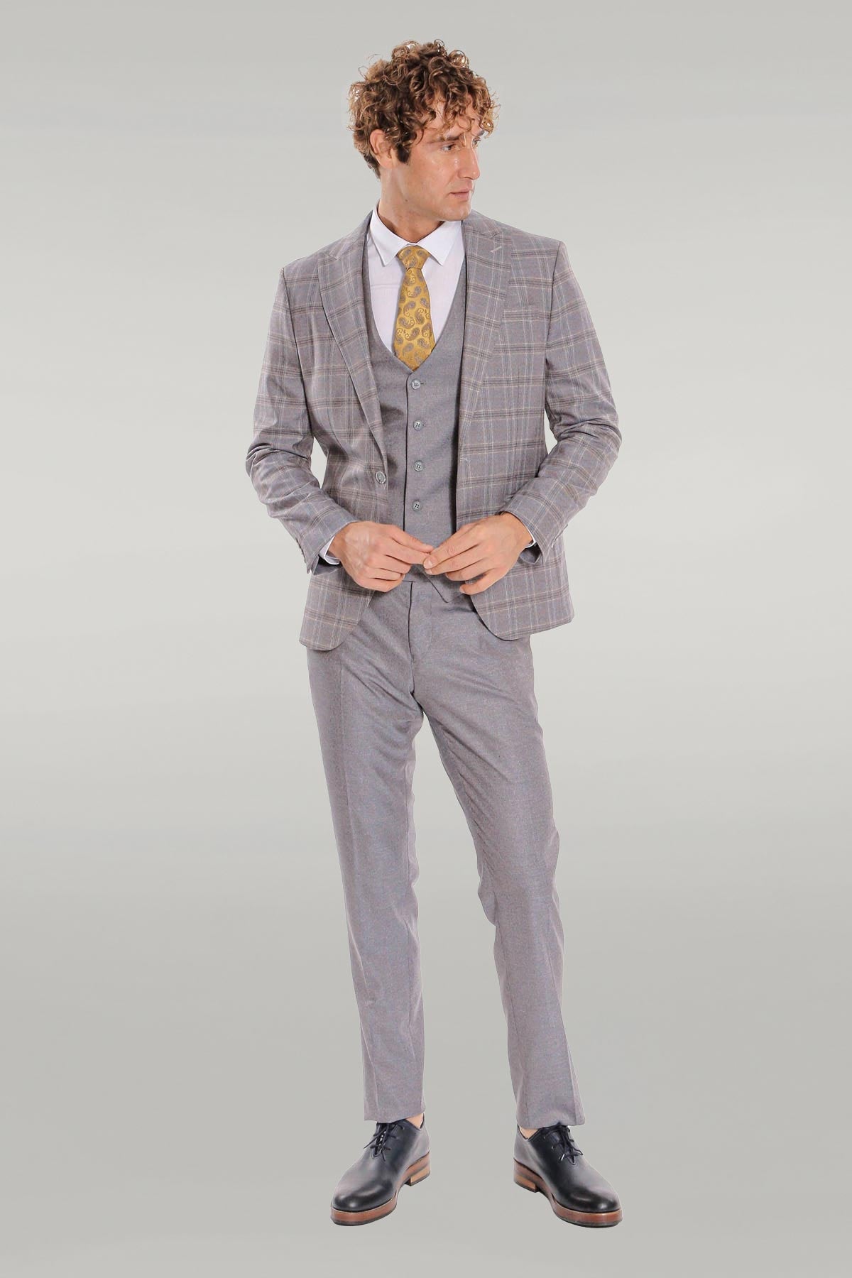 KOALA SYDNEY Checked Slim Fit Light Blue Men Suit