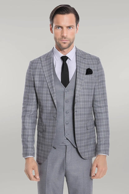 KOALA SYDNEY Checked Slim Fit Light Grey Men Suit