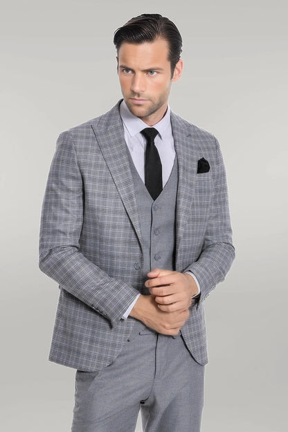 KOALA SYDNEY Checked Slim Fit Light Grey Men Suit