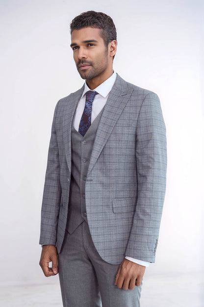 KOALA SYDNEY Checked Slim Fit Grey Men Suit
