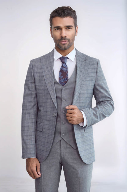 KOALA SYDNEY Checked Slim Fit Grey Men Suit