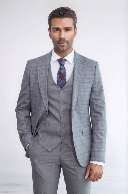 KOALA SYDNEY  Checked Slim Fit Grey Men Suit -
