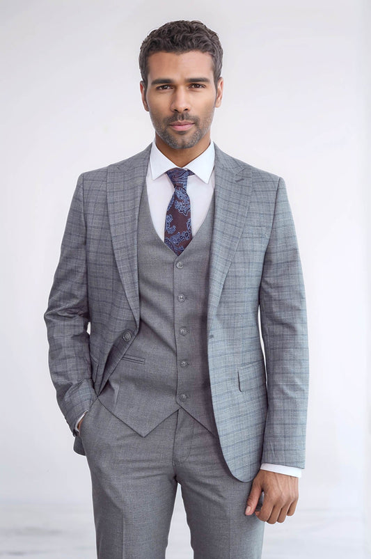 KOALA SYDNEY Checked Slim Fit Grey Men Suit