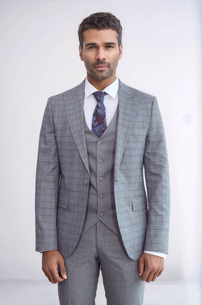 KOALA SYDNEY Checked Slim Fit Grey Men Suit
