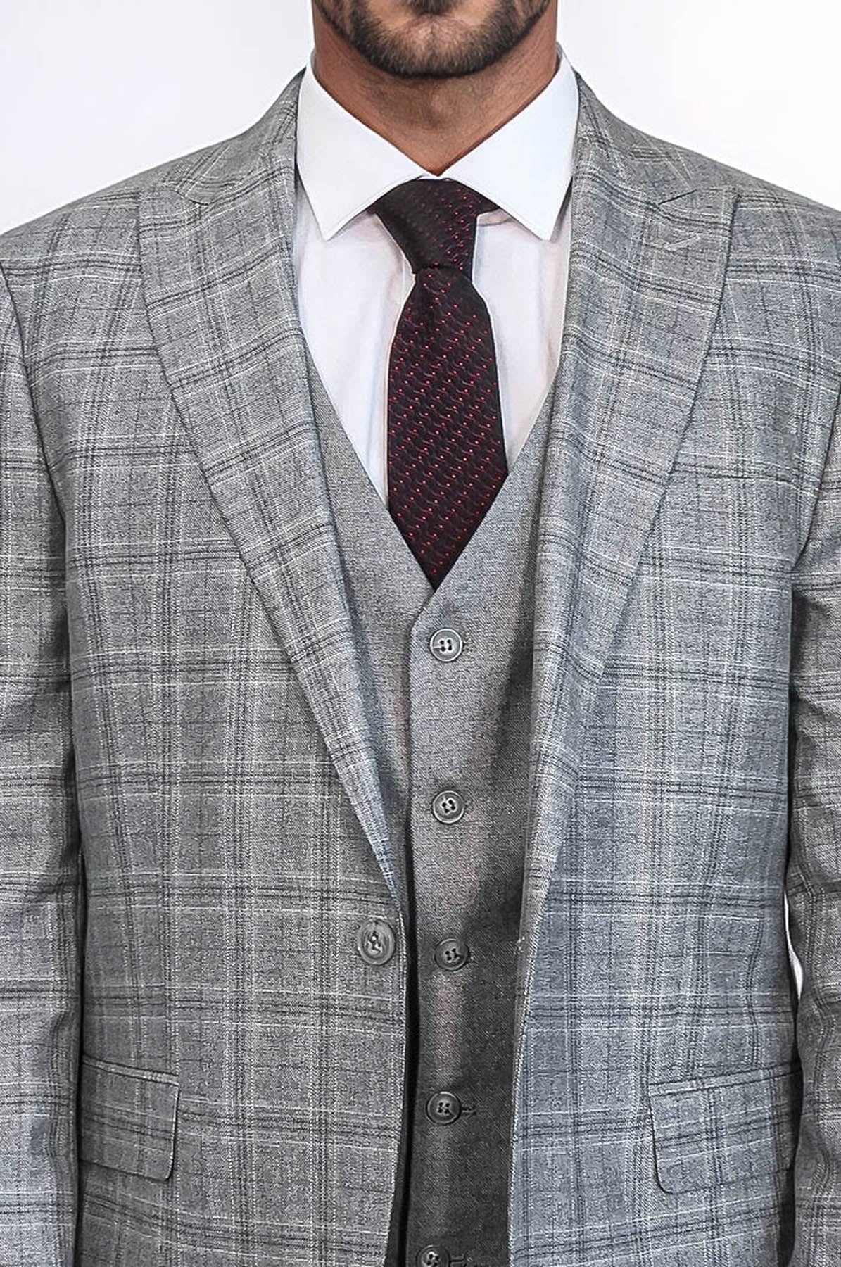 KOALA SYDNEY Checked Slim Fit Light Grey Men Suit