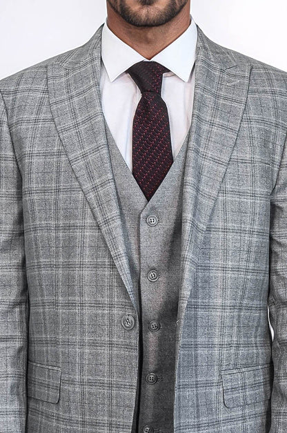 KOALA SYDNEY Checked Slim Fit Light Grey Men Suit