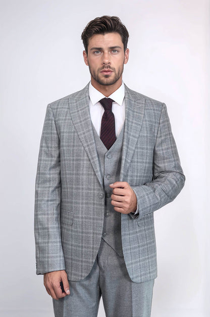 KOALA SYDNEY Checked Slim Fit Light Grey Men Suit