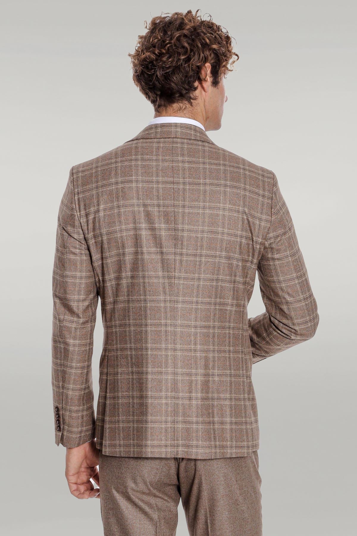KOALA SYDNEY Checked Slim Fit Light Brown Men Suit