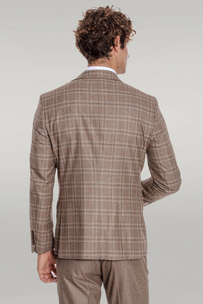 KOALA SYDNEY Checked Slim Fit Light Brown Men Suit
