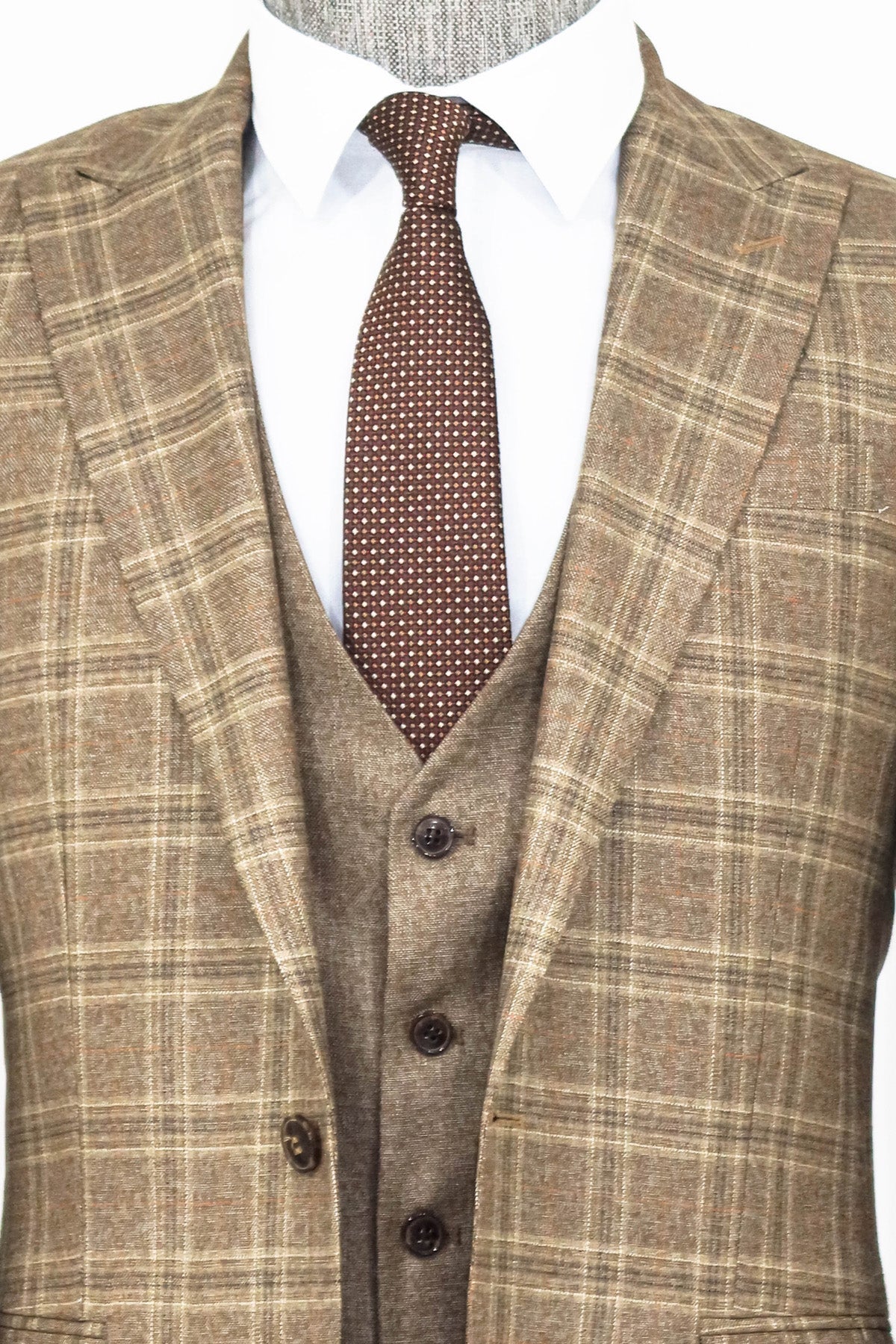 KOALA SYDNEY  Checked Slim Fit Light Brown Men Suit and Shirt Combination-