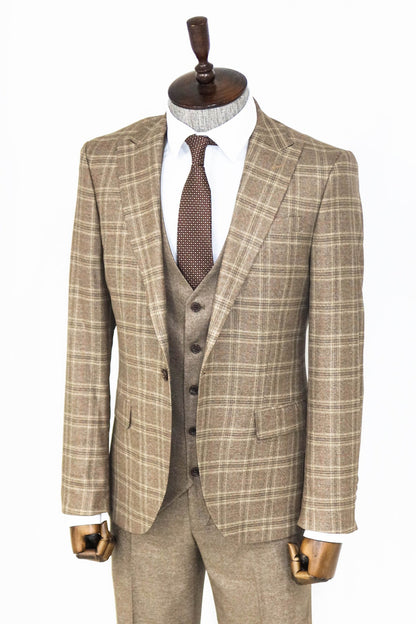 KOALA SYDNEY  Checked Slim Fit Light Brown Men Suit and Shirt Combination-