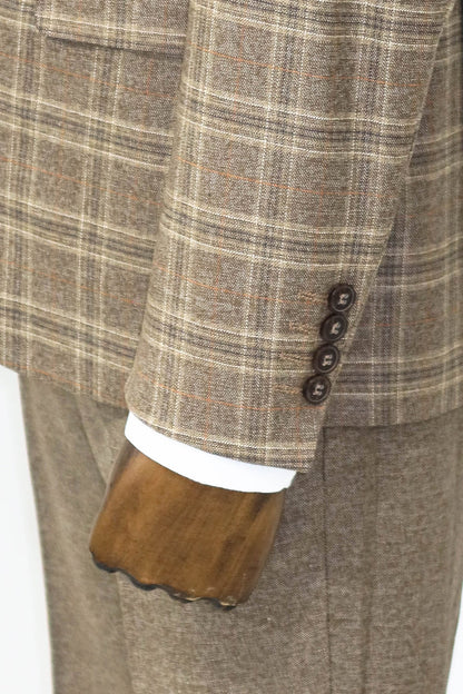 KOALA SYDNEY  Checked Slim Fit Light Brown Men Suit and Shirt Combination-