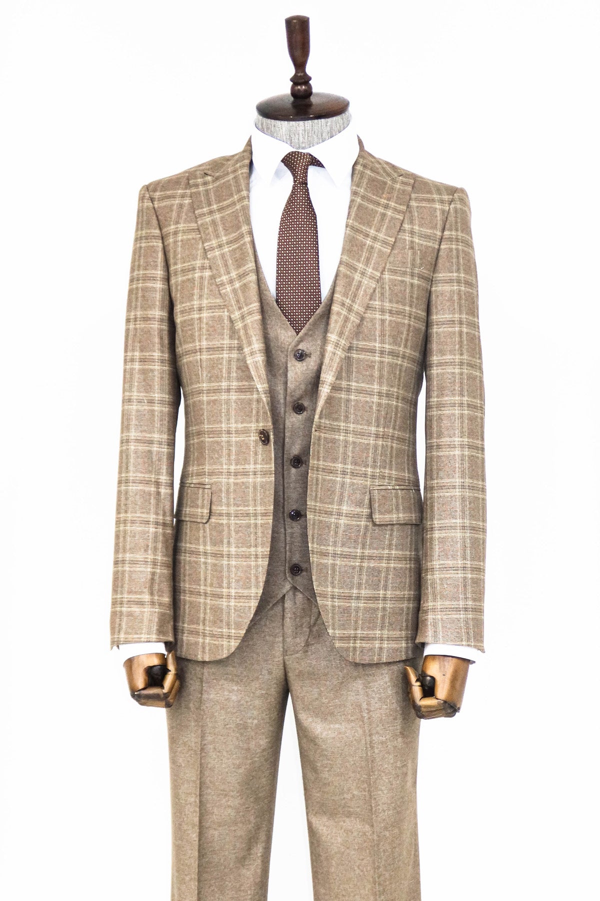 KOALA SYDNEY  Checked Slim Fit Light Brown Men Suit and Shirt Combination-