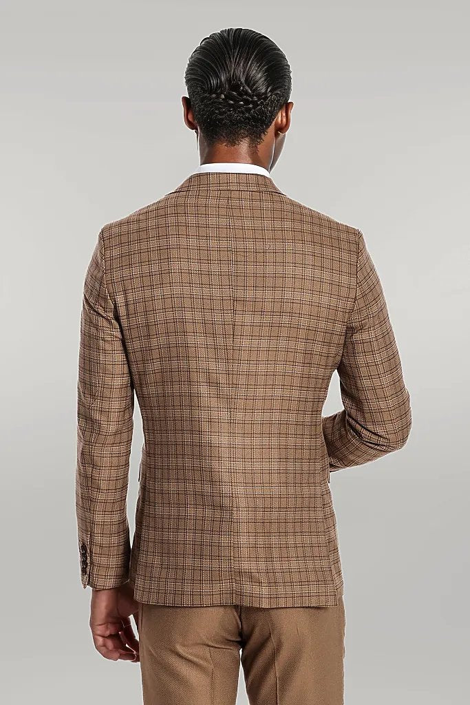 KOALA SYDNEY Checked Slim Fit Tan Men Suit