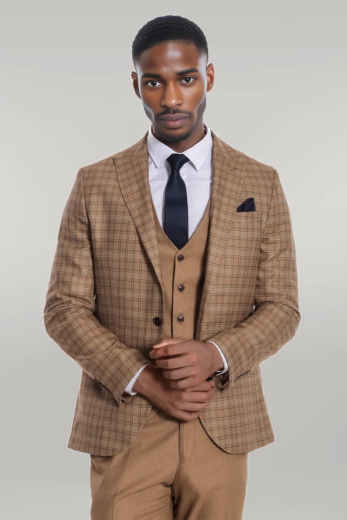 KOALA SYDNEY Checked Slim Fit Tan Men Suit