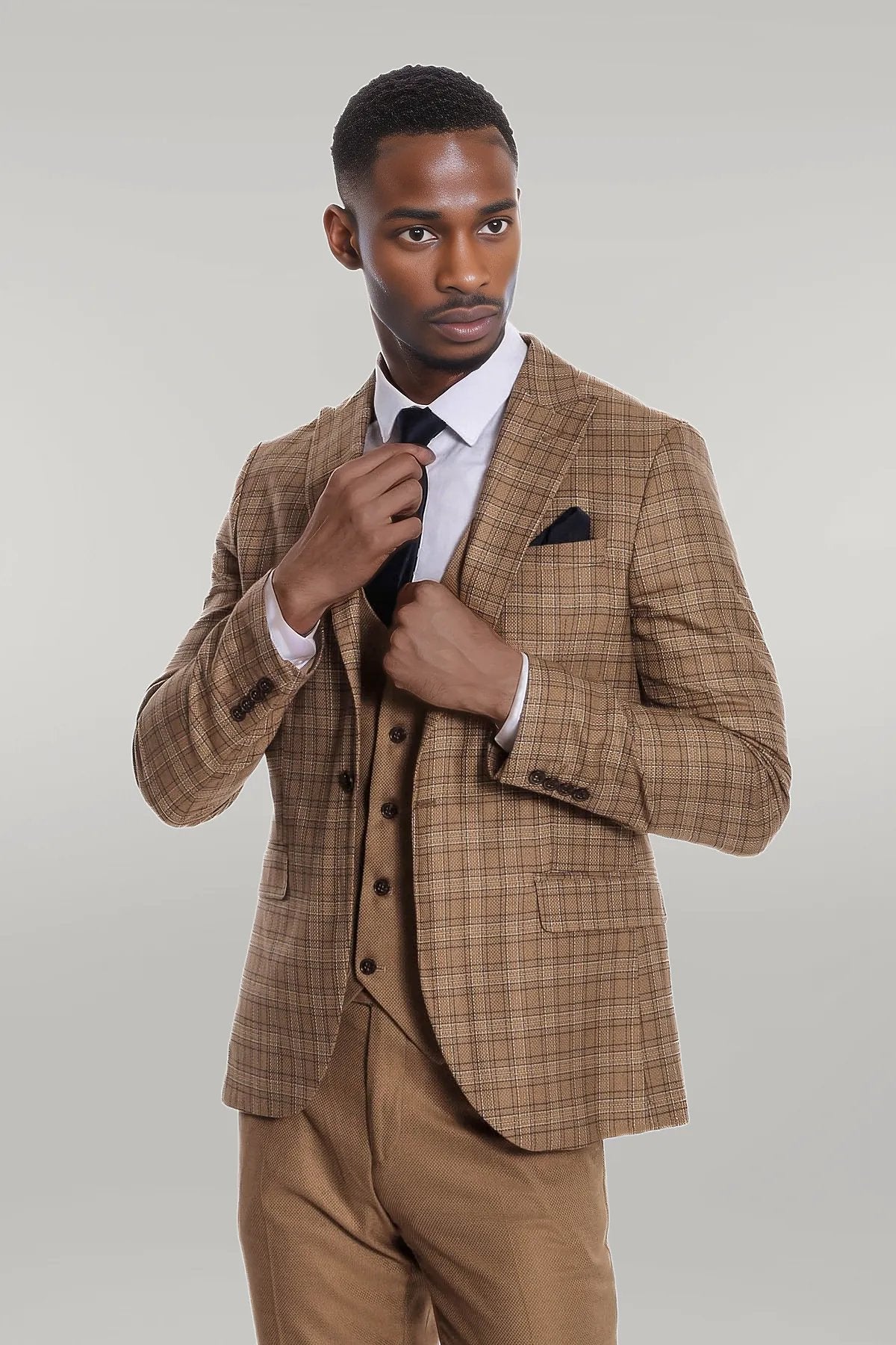 KOALA SYDNEY Checked Slim Fit Tan Men Suit