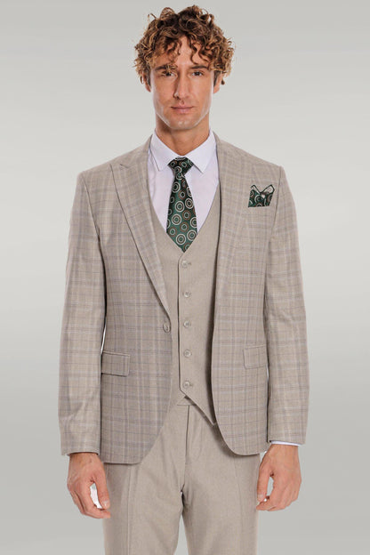 KOALA SYDNEY Checked Slim Fit Cream Men Suit