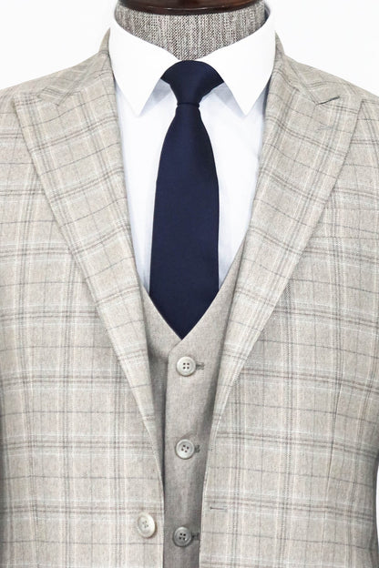 Checked Slim Fit Cream Men Suit and Shirt Combination