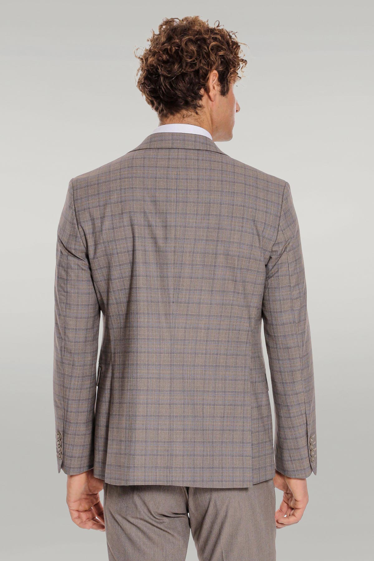 KOALA SYDNEY Checked Slim Fit Light Brown Men Suit