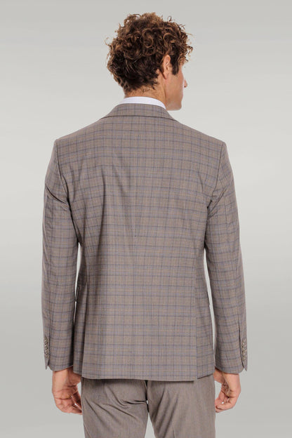 KOALA SYDNEY Checked Slim Fit Light Brown Men Suit