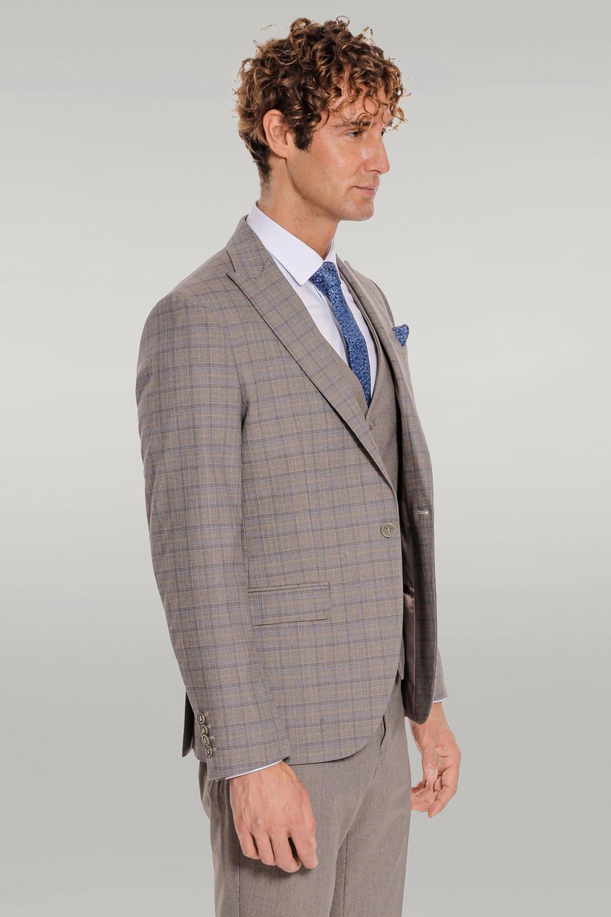 KOALA SYDNEY Checked Slim Fit Light Brown Men Suit