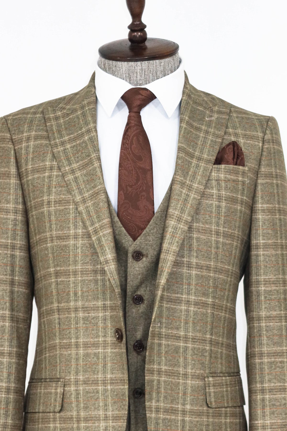 Checked Slim Fit Brown Men Suit and Shirts Combination-