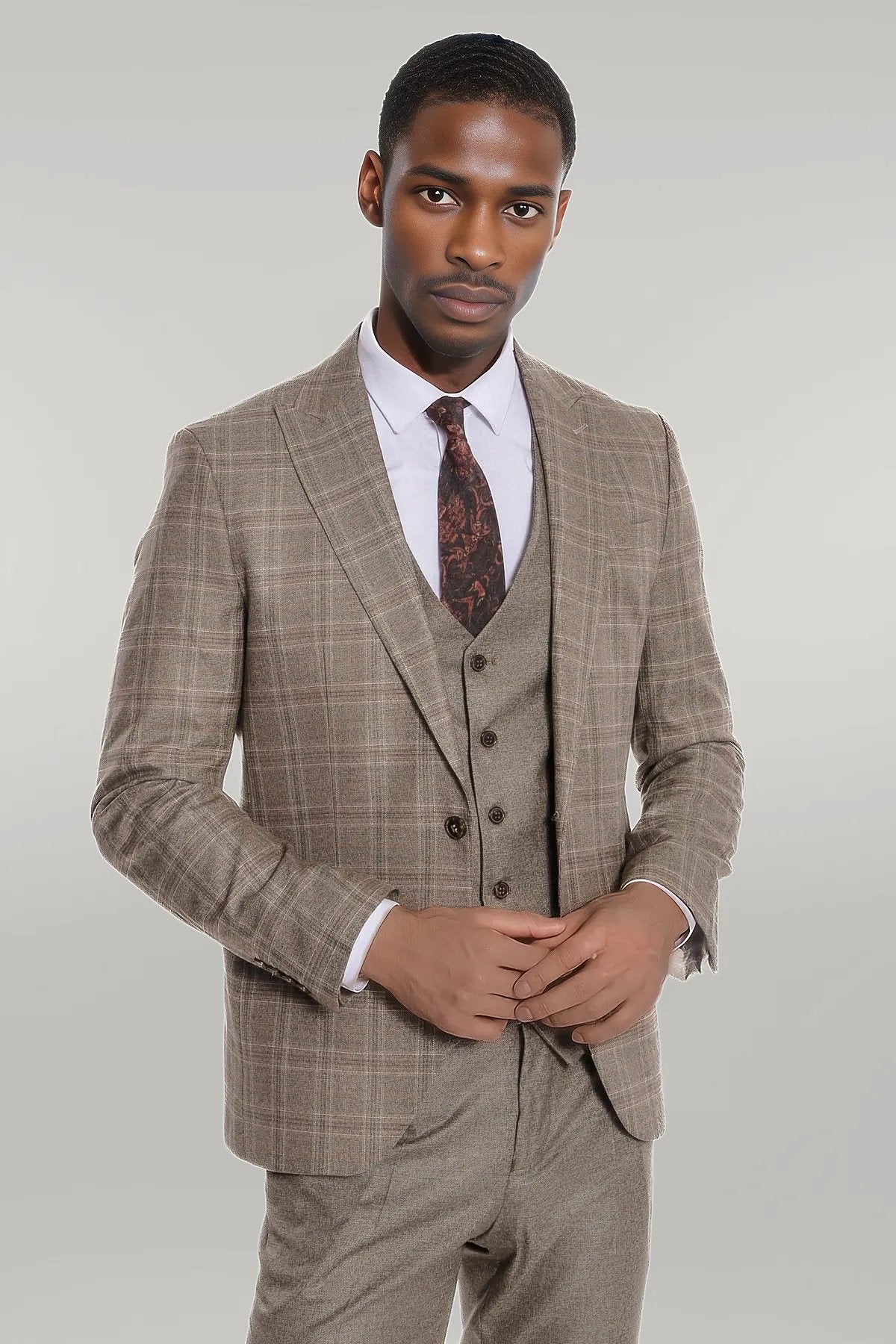 KOALA SYDNEY Checked Slim Fit Brown Men Suit