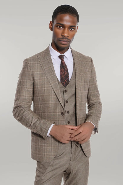 KOALA SYDNEY Checked Slim Fit Brown Men Suit