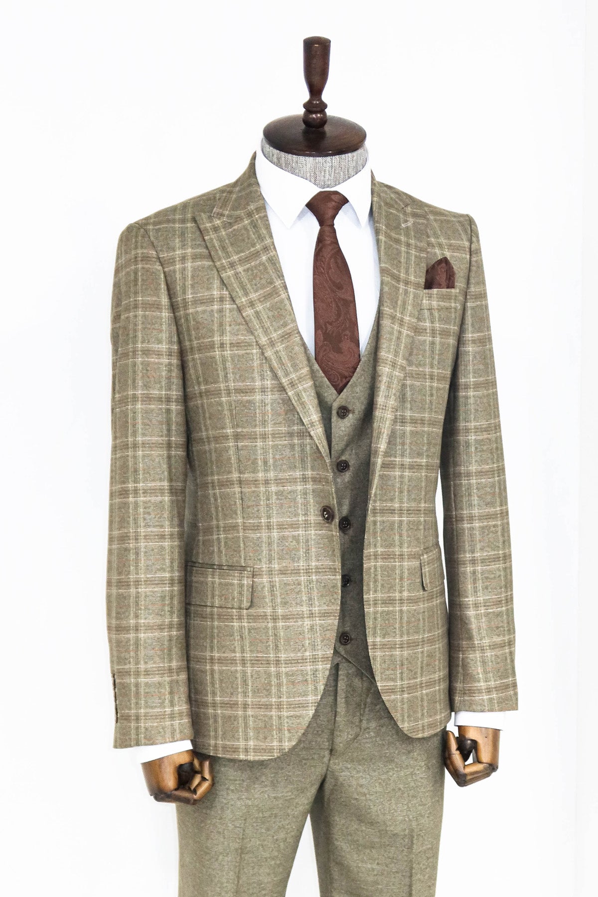 Checked Slim Fit Brown Men Suit and Shirts Combination-