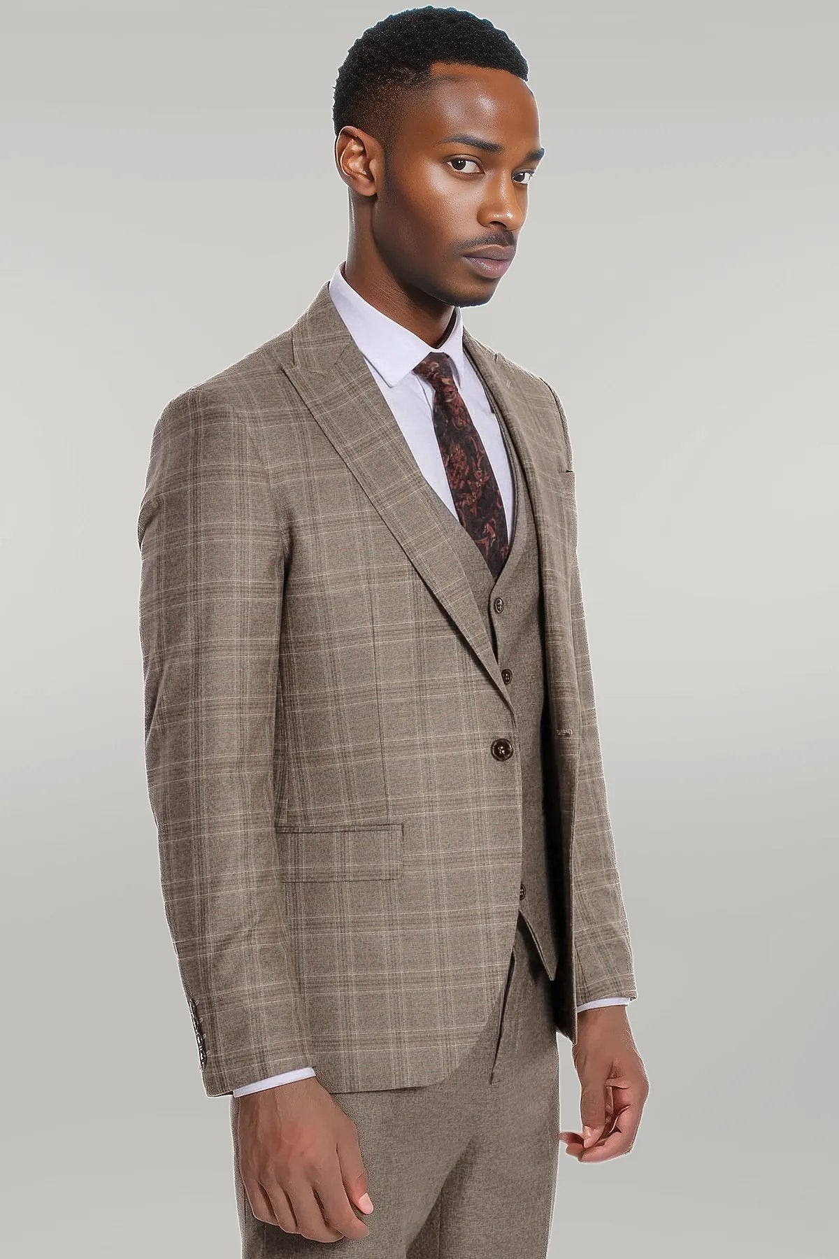 KOALA SYDNEY Checked Slim Fit Brown Men Suit