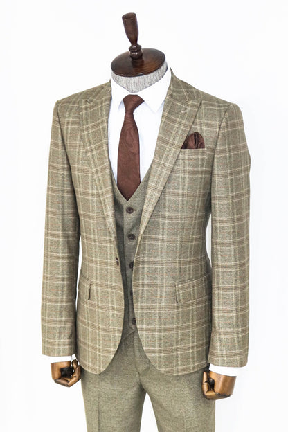 Checked Slim Fit Brown Men Suit and Shirts Combination-
