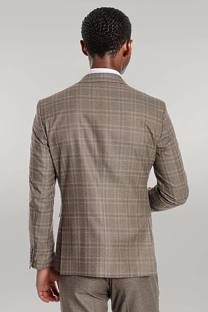 KOALA SYDNEY Checked Slim Fit Brown Men Suit