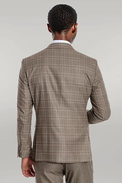 KOALA SYDNEY Checked Slim Fit Brown Men Suit