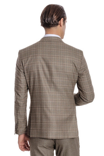 Checked Slim Fit Brown Men Suit