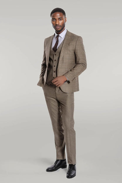 KOALA SYDNEY Checked Slim Fit Brown Men Suit