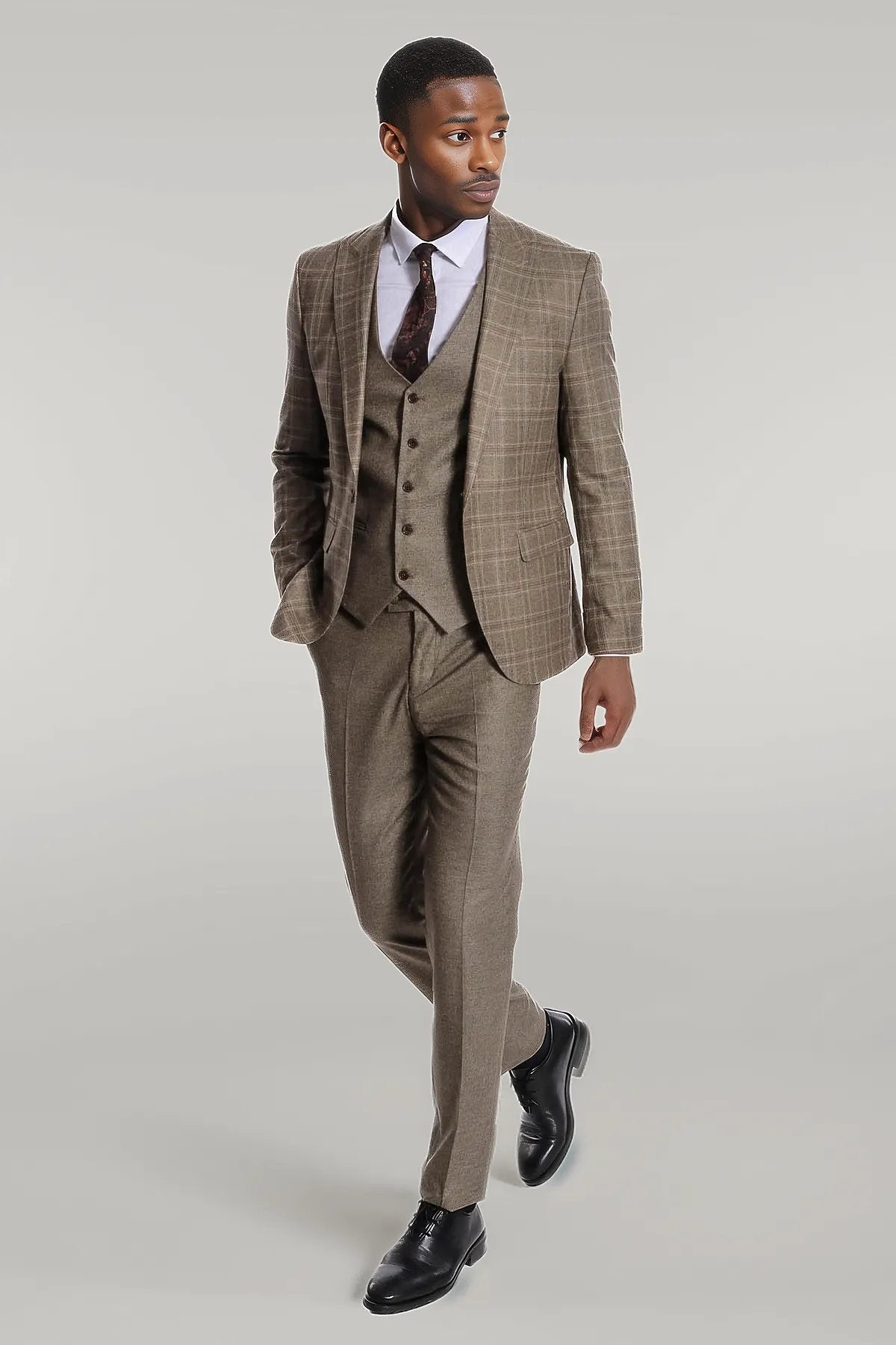 KOALA SYDNEY Checked Slim Fit Brown Men Suit