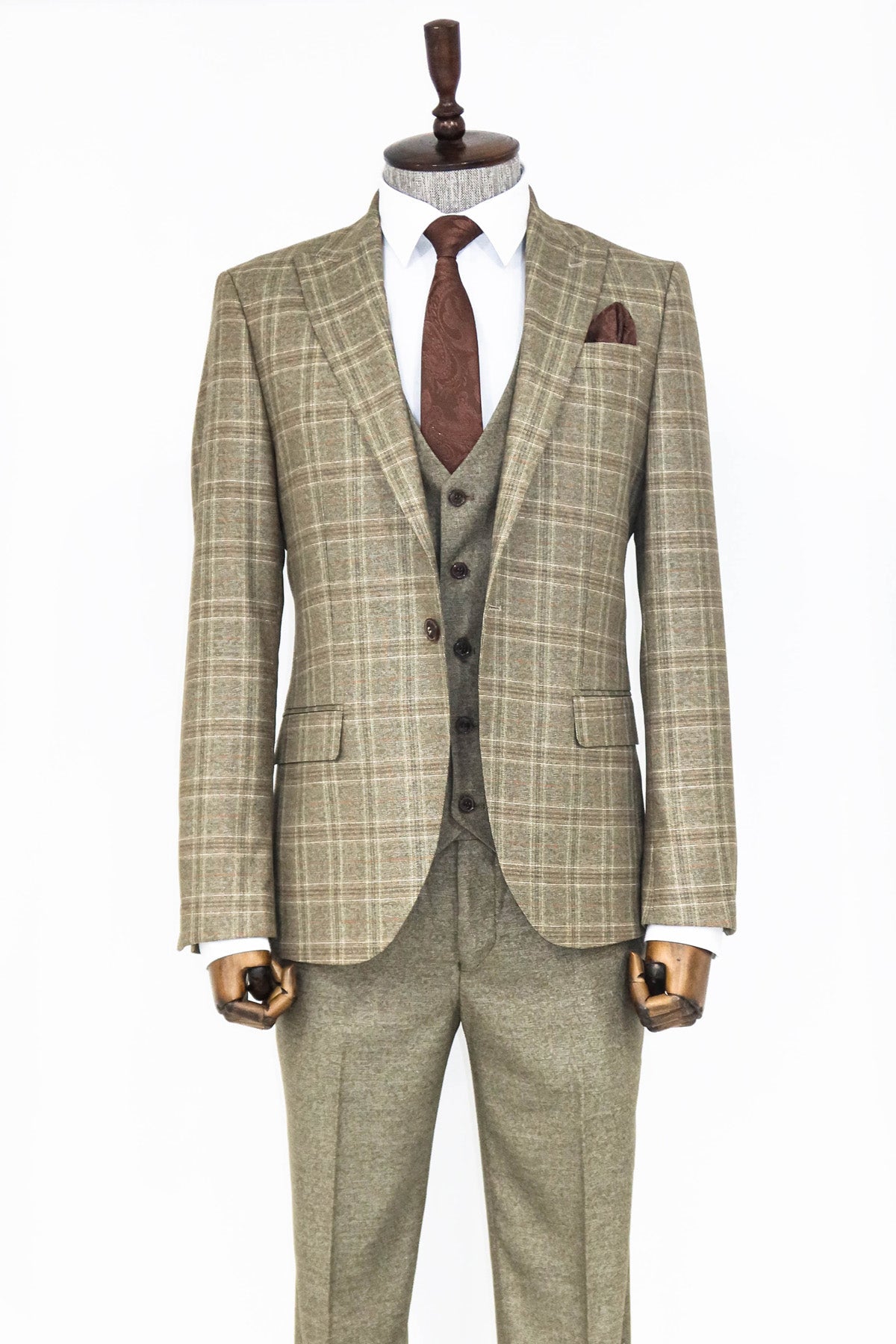 Checked Slim Fit Brown Men Suit and Shirts Combination-