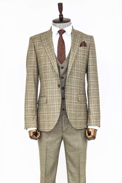 Checked Slim Fit Brown Men Suit and Shirts Combination-