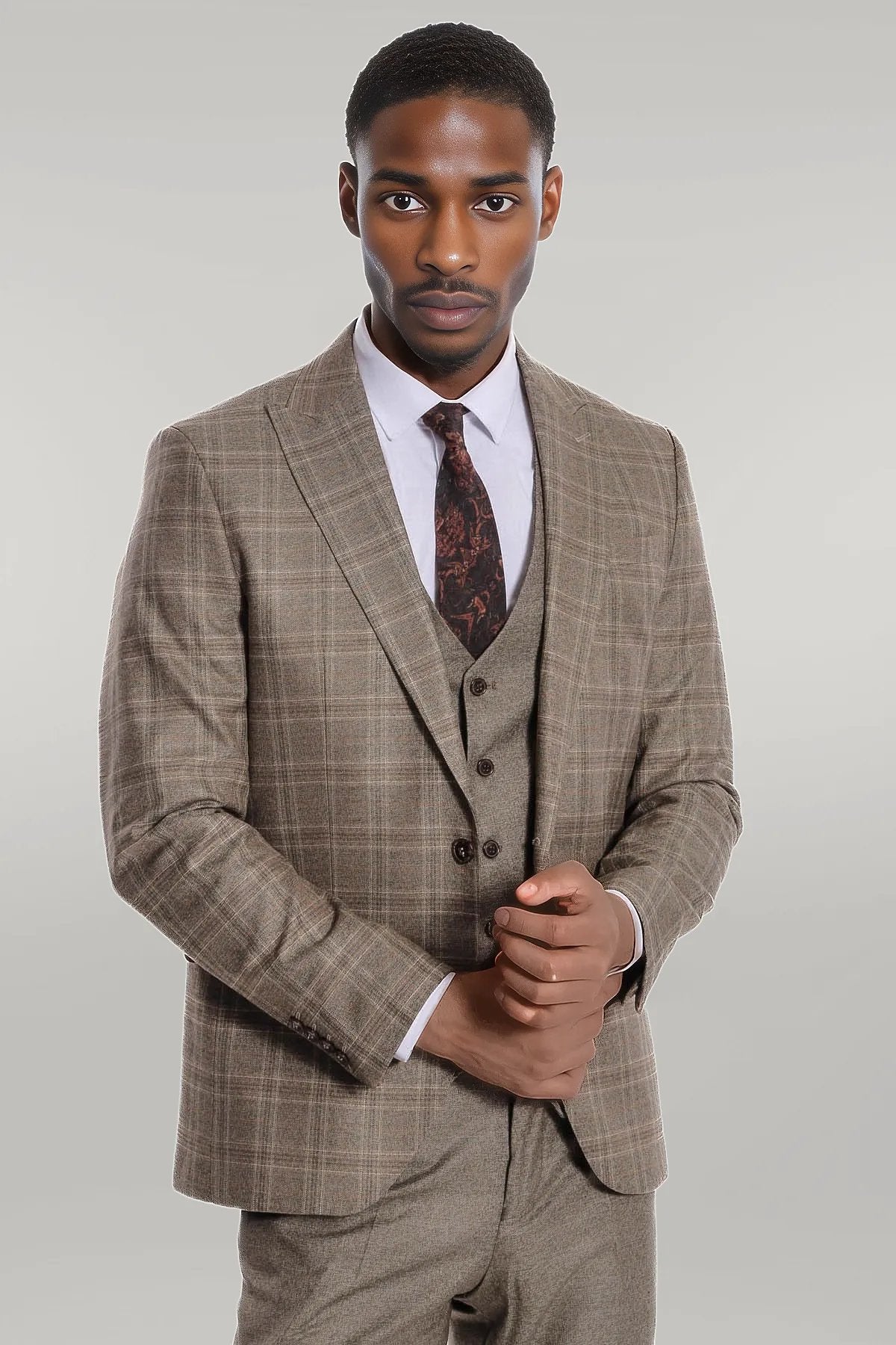 KOALA SYDNEY Checked Slim Fit Brown Men Suit