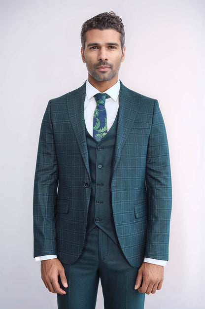 KOALA SYDNEY Checked Slim Fit Green Men Suit