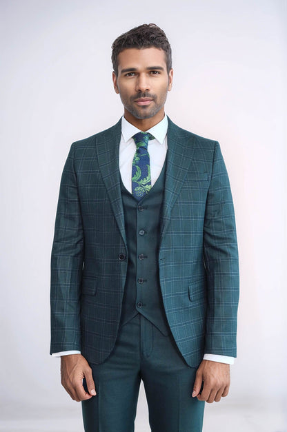 KOALA SYDNEY Checked Slim Fit Green Men Suit