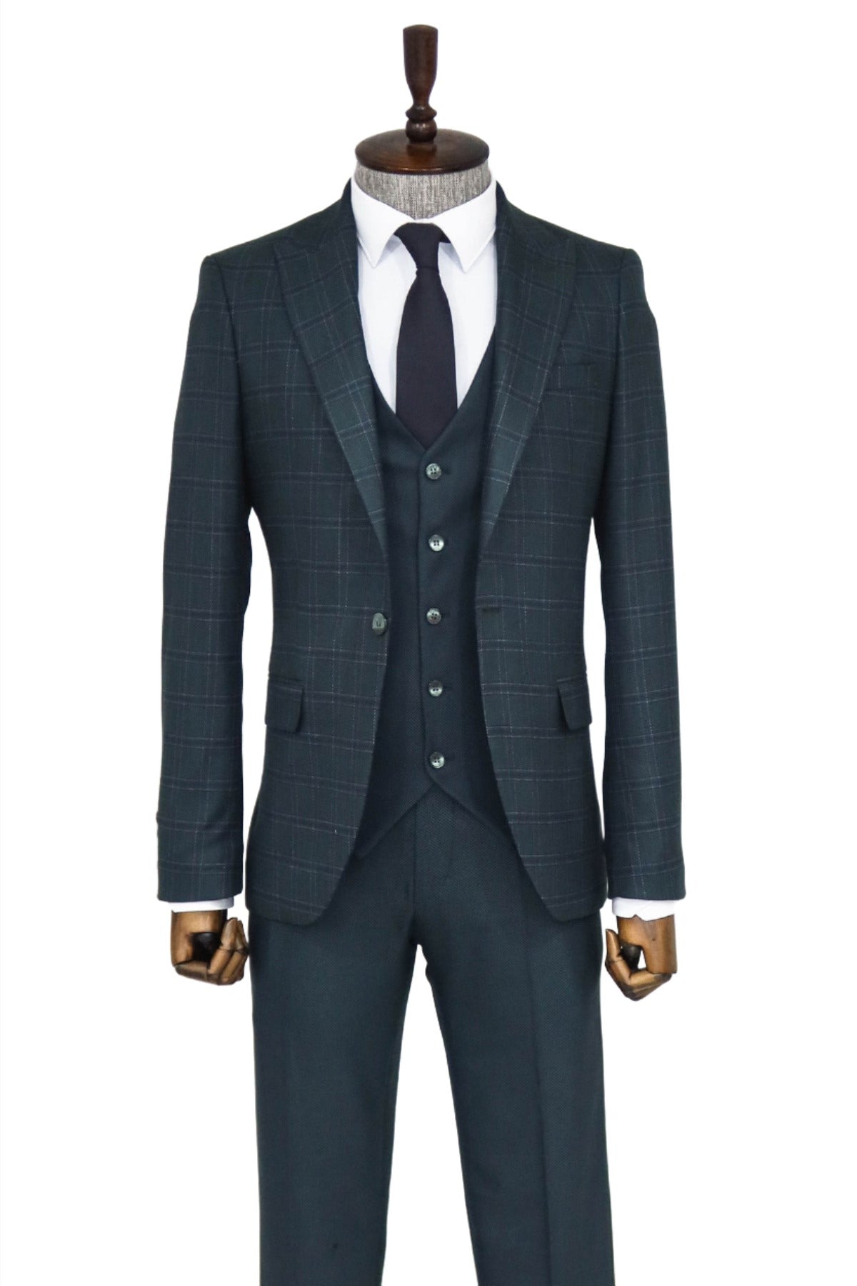 KOALA SYDNEY  Checked Slim Fit Green Men Suit and Shirt Combination -