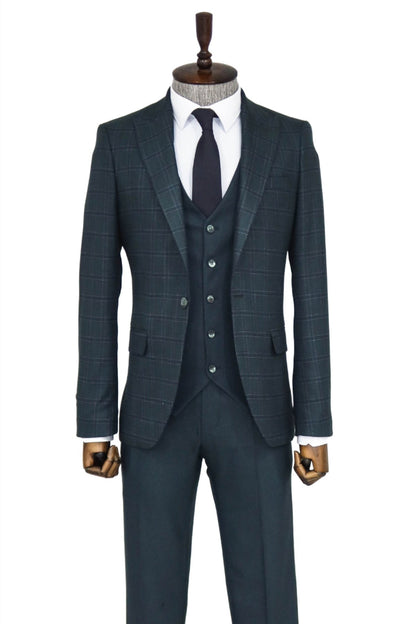 KOALA SYDNEY  Checked Slim Fit Green Men Suit and Shirt Combination -