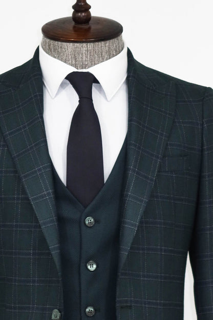 KOALA SYDNEY  Checked Slim Fit Green Men Suit and Shirt Combination -