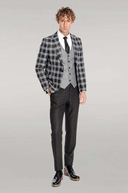 KOALA SYDNEY Slim Fit Patterned Checked Black Men Suit