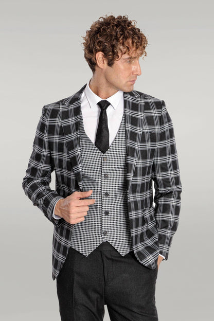 KOALA SYDNEY Slim Fit Patterned Checked Black Men Suit