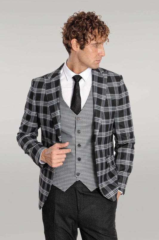 KOALA SYDNEY Slim Fit Patterned Checked Black Men Suit
