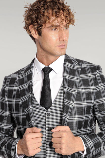 KOALA SYDNEY Slim Fit Patterned Checked Black Men Suit